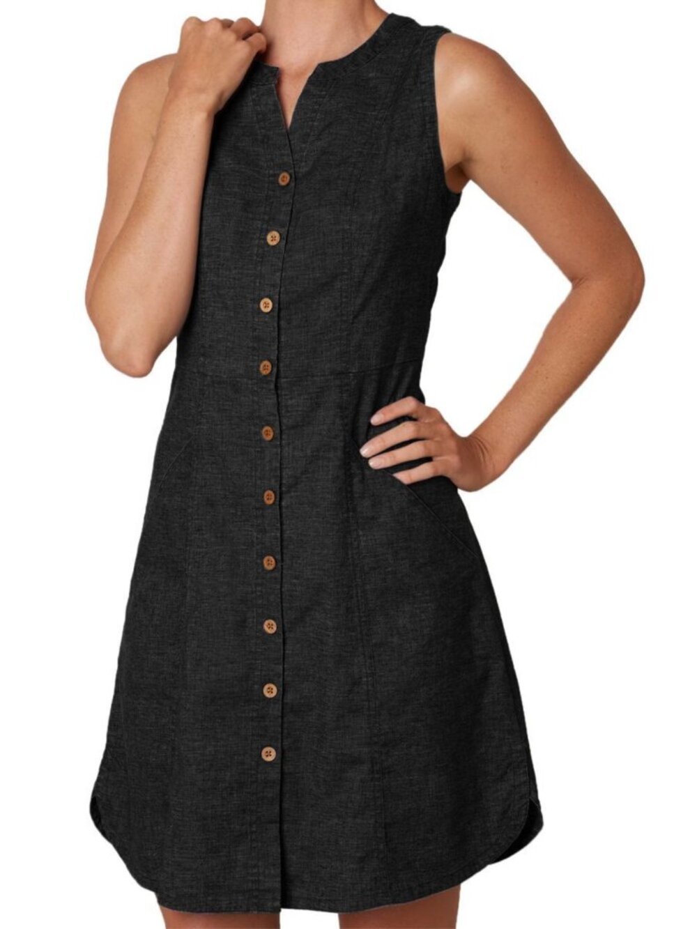 PrAna Reanne Hemp Grey Dress, Sleeveless, Button Front, size Medium, Sustainable